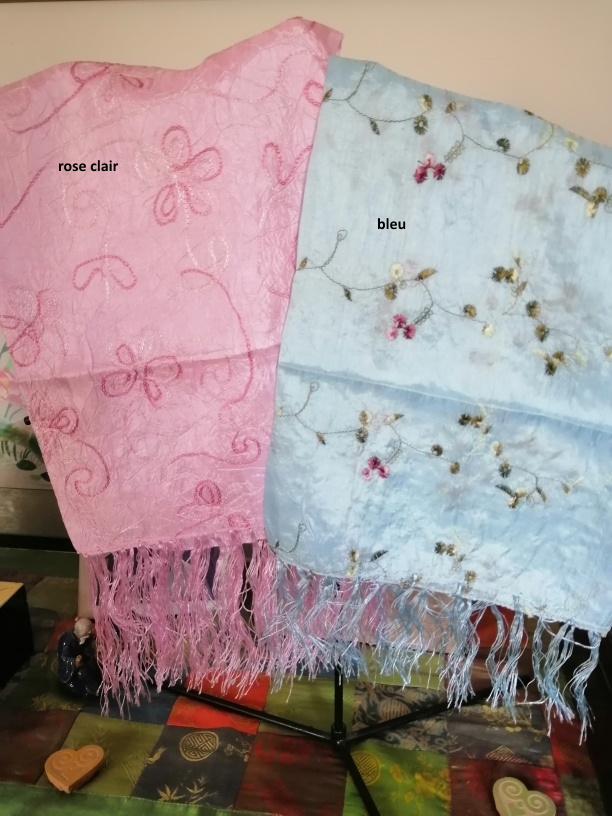 Foulards brods en sie d' Hanoi - couleurs rose et bleu